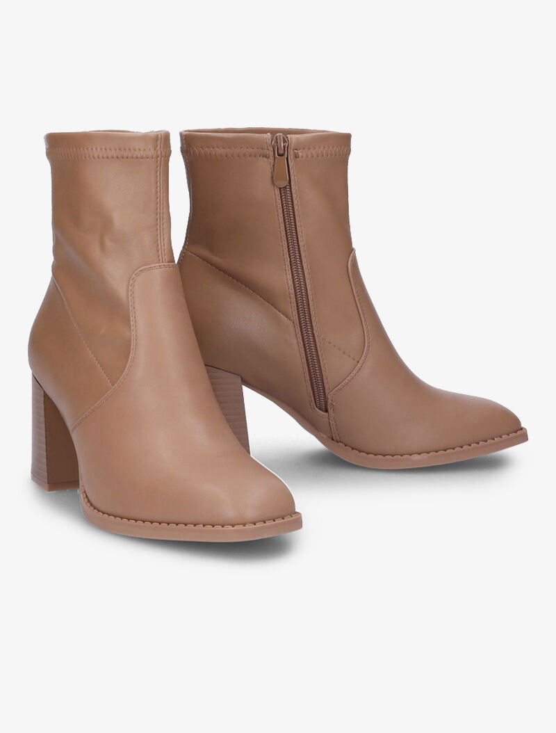 Bottines à bouts carré et talons trapèze - Taupe - 1