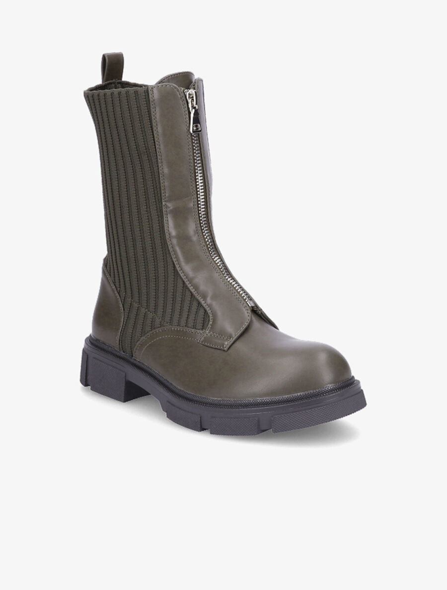 Boots zippées bi-matière - Kaki - 2