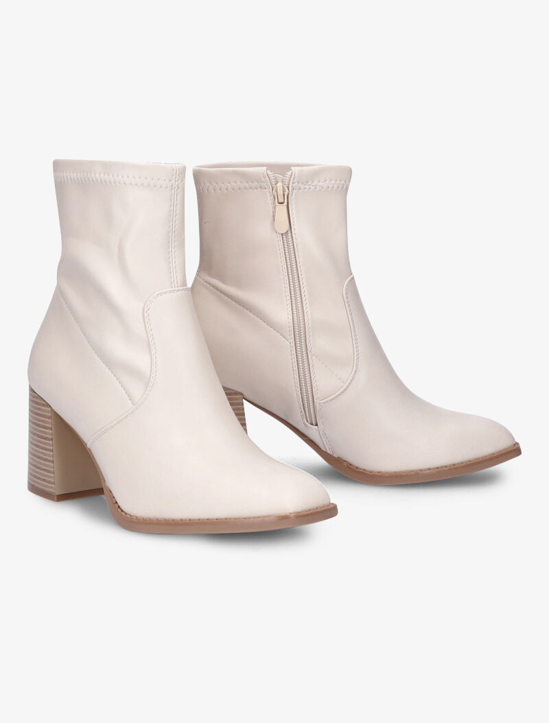 Bottines à bouts carré et talons trapèze - Beige - 1
