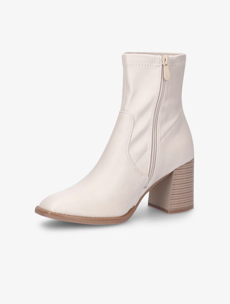 Bottines à bouts carré et talons trapèze - Beige - 4