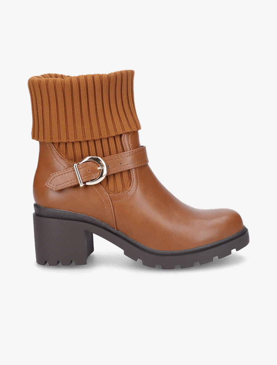 Boots côtelées à talon style motard - Camel - 5
