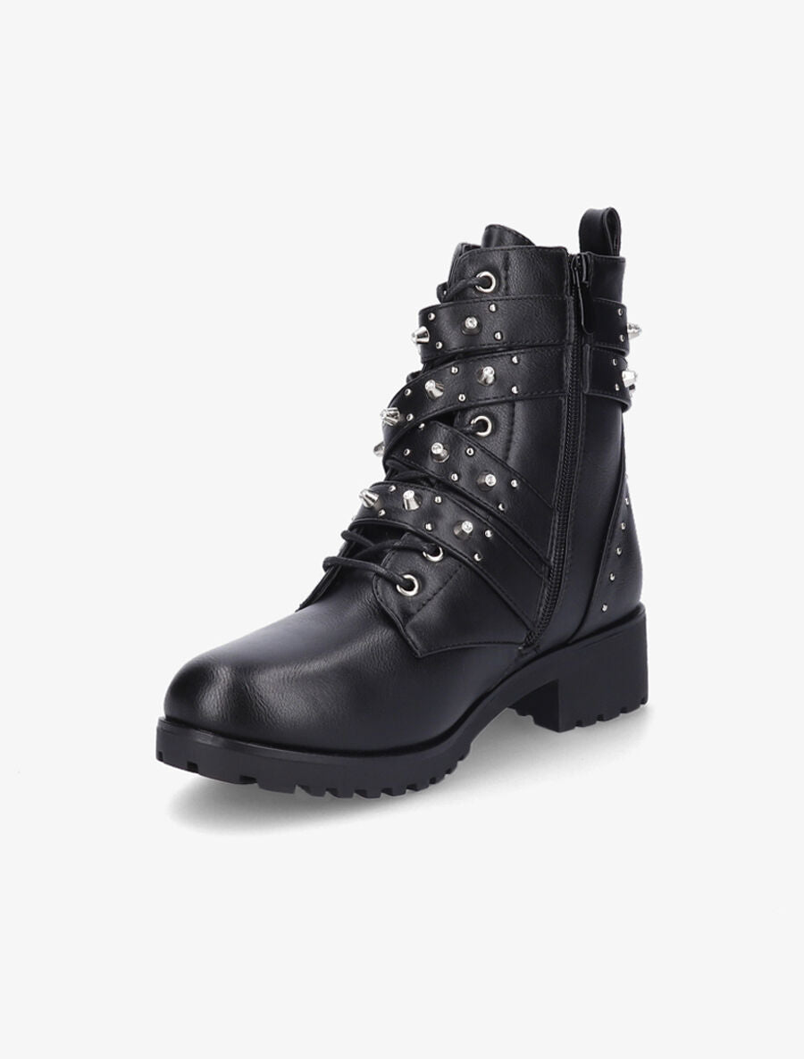 Bottines à sangles ornées de picots et strass - Noir - 3