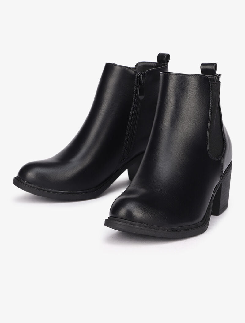 Bottines à talon en simili - Noir - 5