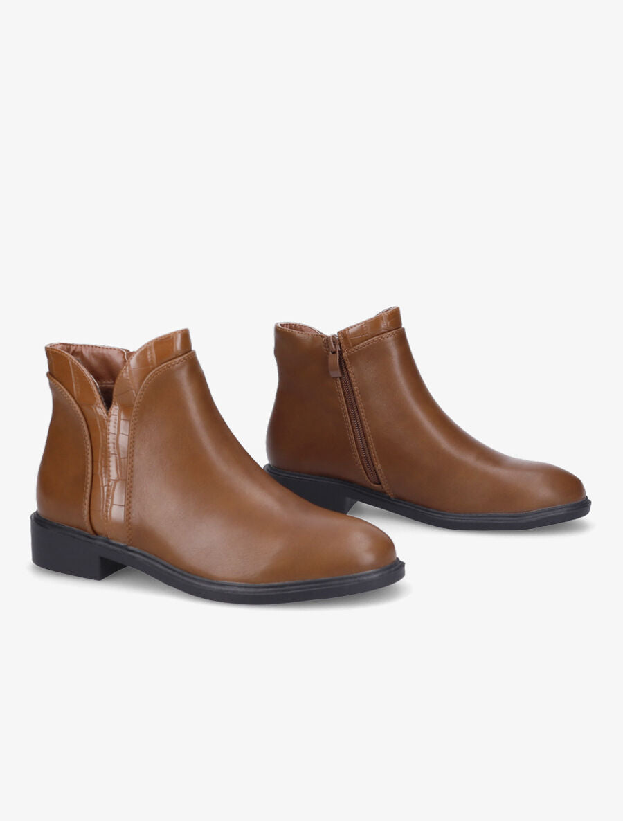 Bottines à empiècements croco - Camel - 4