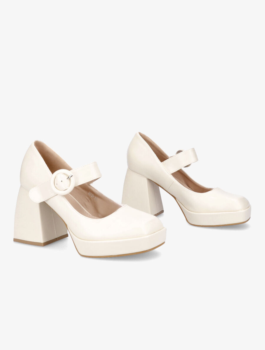 Escarpins à plateforme et talon bottier - Beige - 4