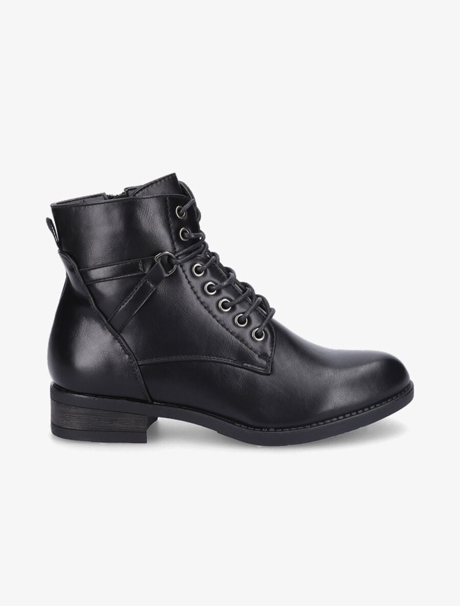 Bottines à lacets et sangles - Noir - 5