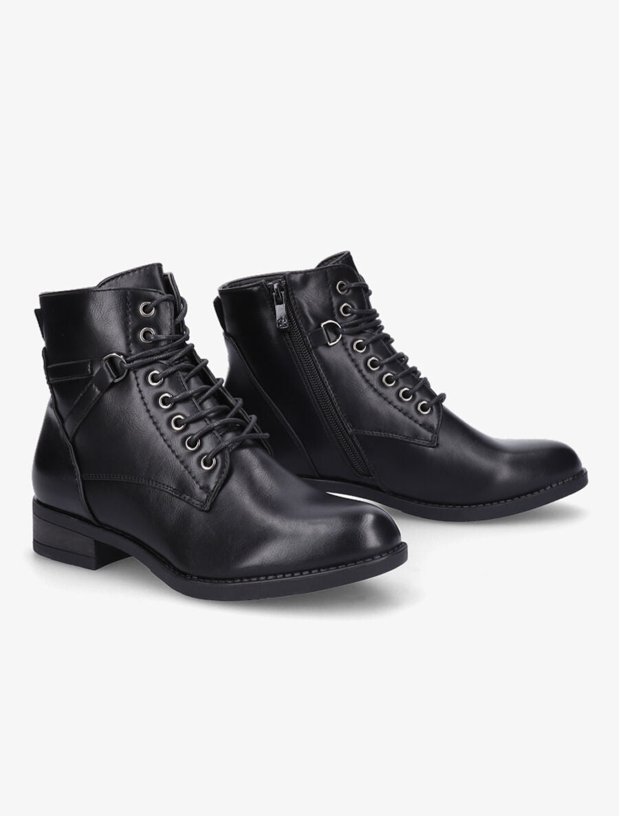 Bottines à lacets et sangles - Noir - 4