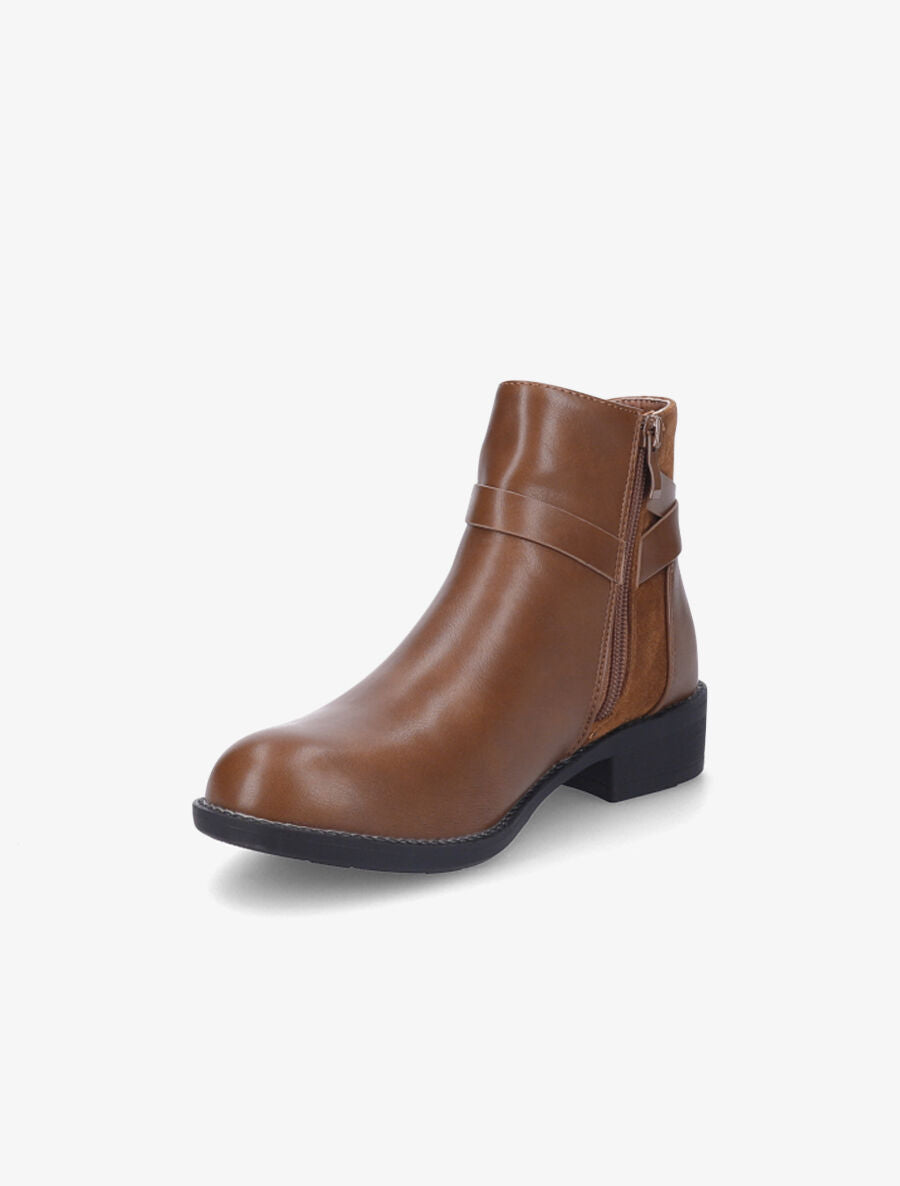 Bottines bimatière à boucle métallique - Camel - 3
