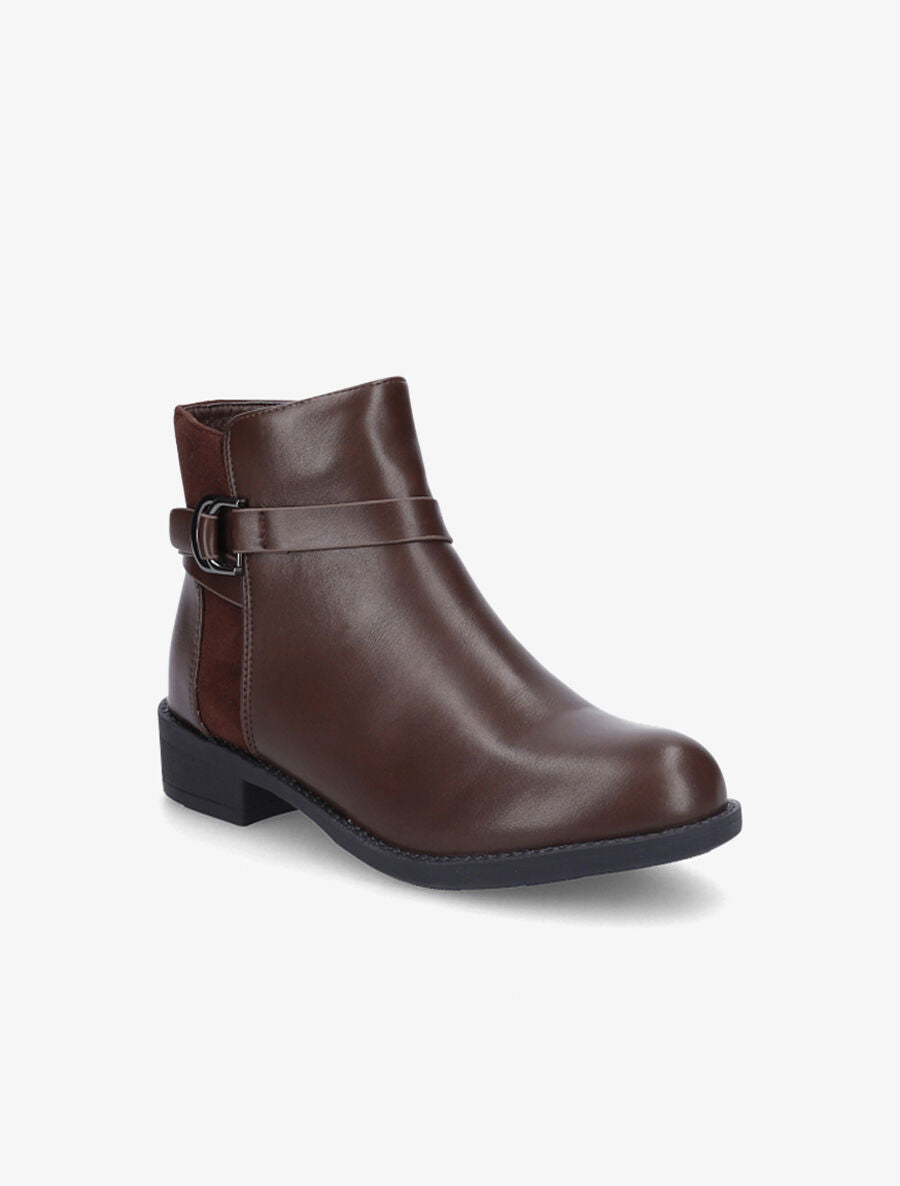 Bottines bimatière à boucle métallique - Marron - 2