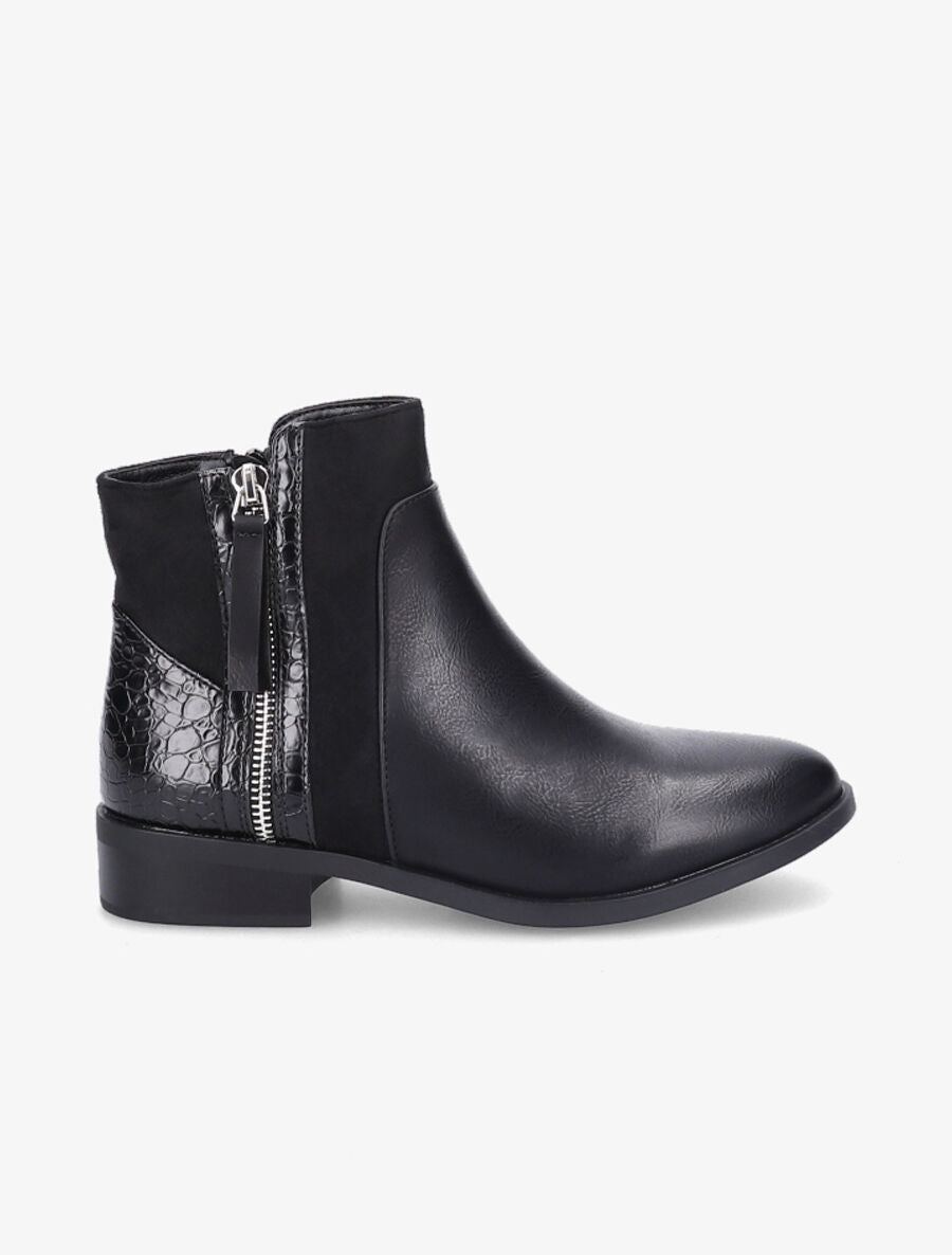 Bottines plates à contrefort croco - Noir - 5