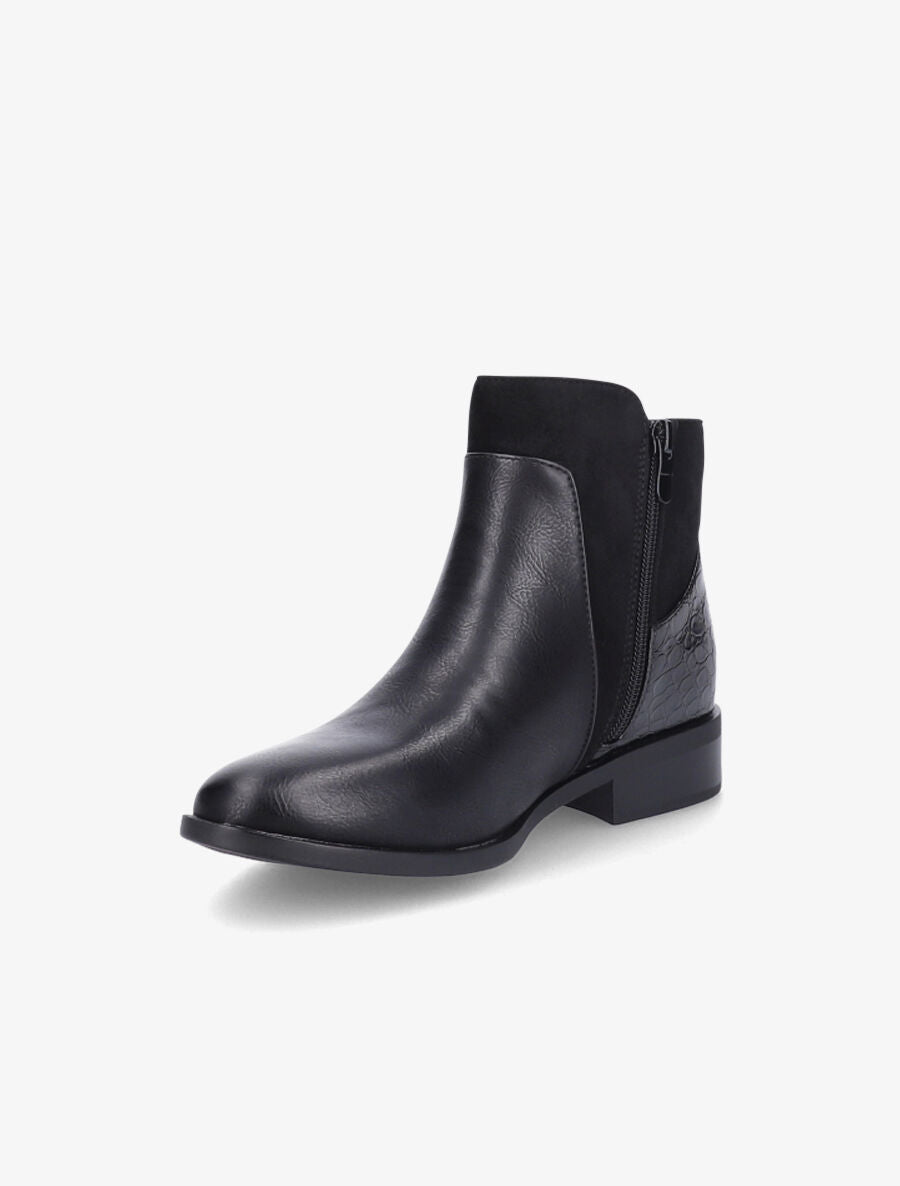 Bottines plates à contrefort croco - Noir - 3