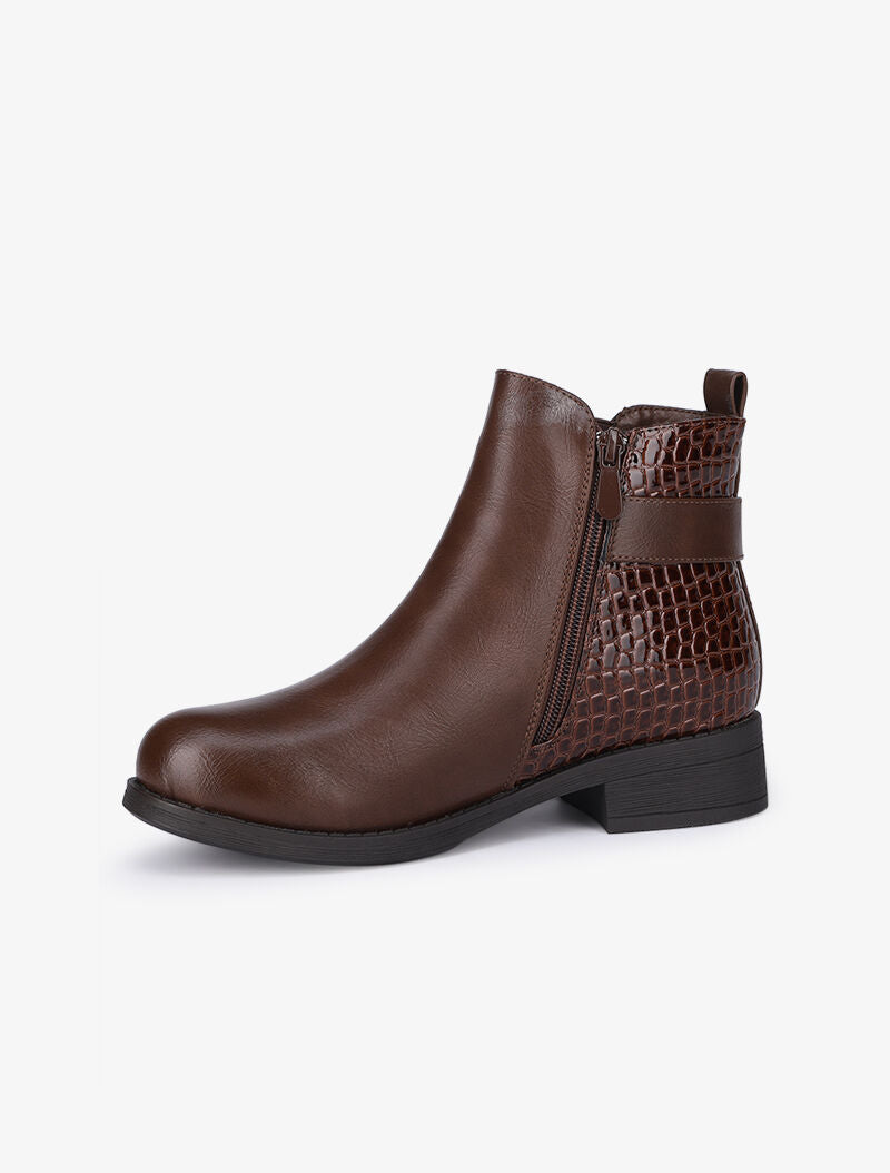 Bottines plates en simili à contrefort croco - Marron - 4