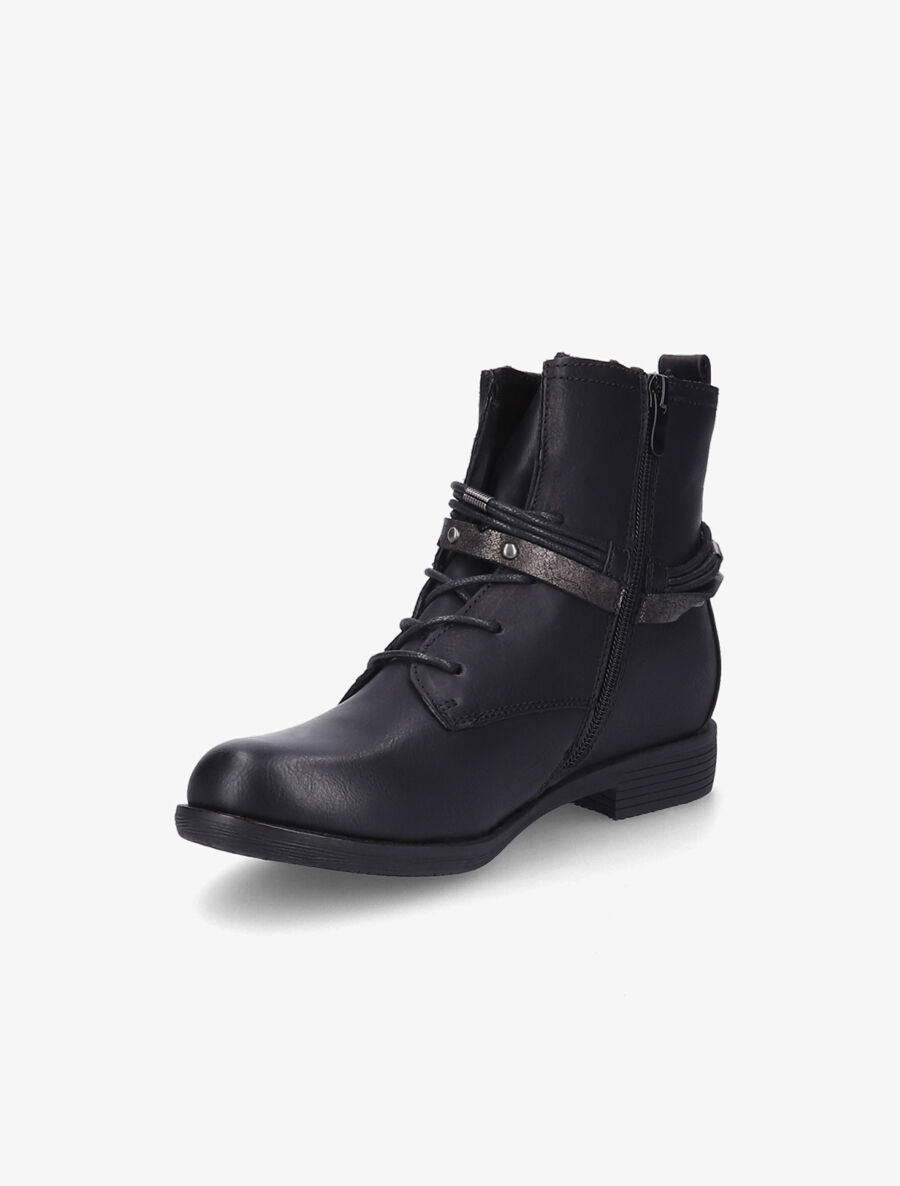 Bottines en simili à lacets stylisés - Noir - 3