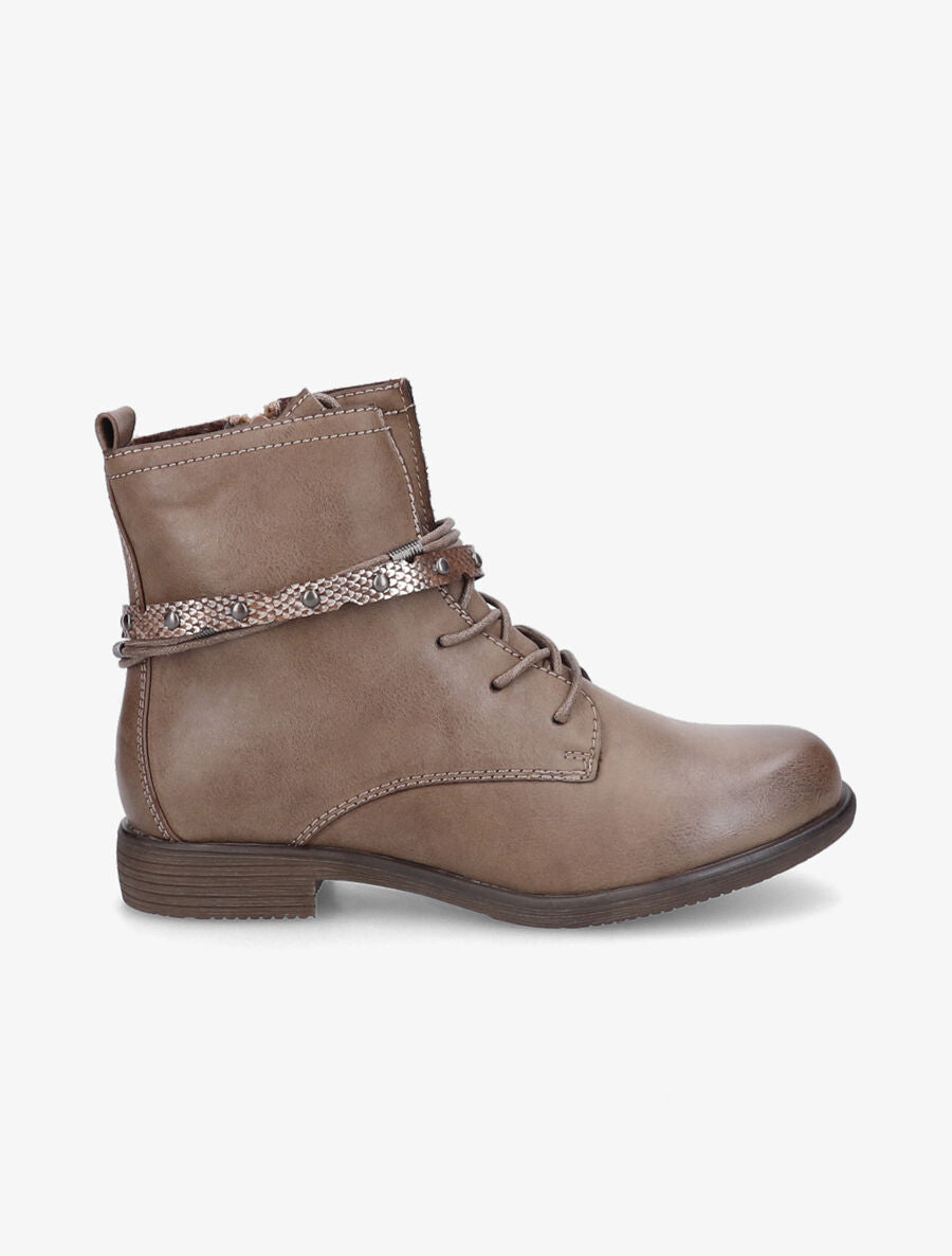 Bottines en simili à lacets stylisés - Taupe - 1