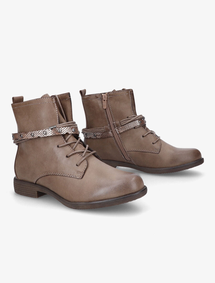 Bottines en simili à lacets stylisés - Taupe - 4