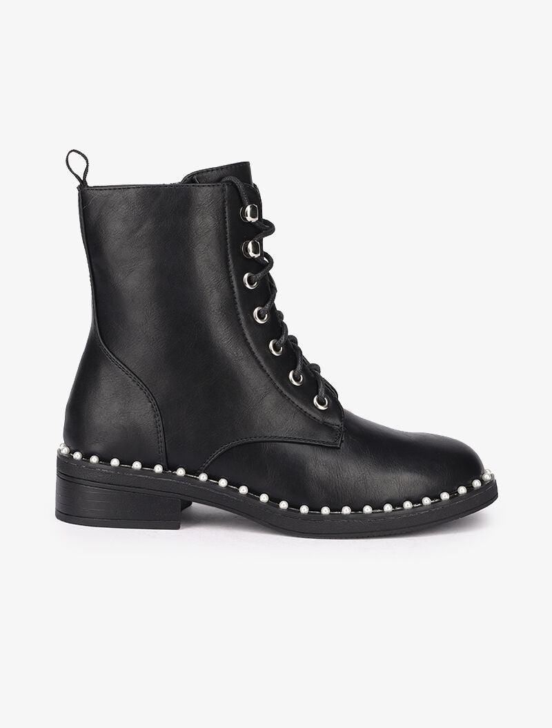 Bottines montantes ornées de perles - Noir - 2