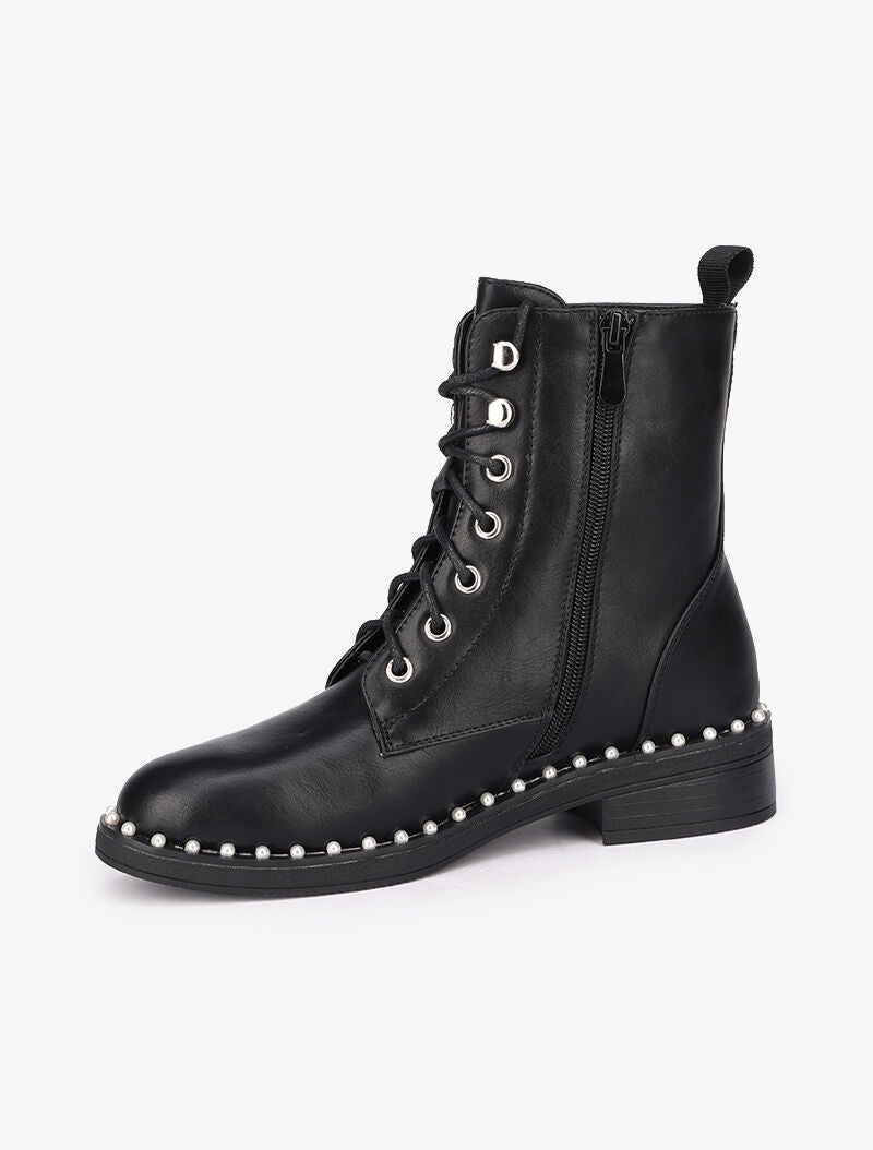 Bottines montantes ornées de perles - Noir - 4