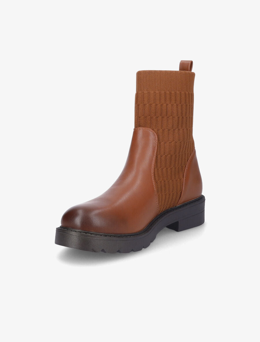 Boots en simili et tissu gaufré - Camel - 3