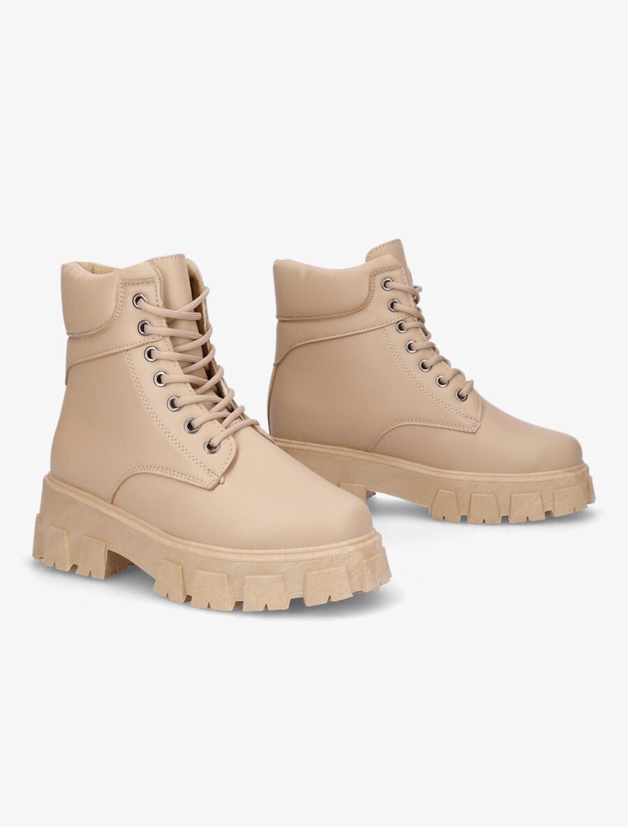 Boots à lacets et semelles crantées - Taupe - 4