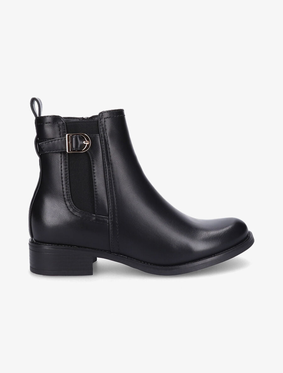 Bottines élastiquées à boucle métallique - Noir - 1