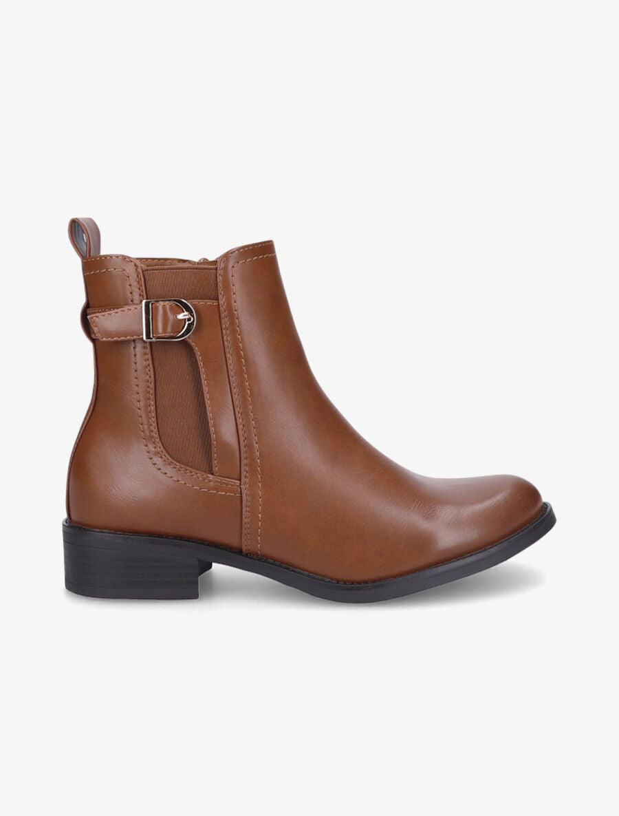 Bottines élastiquées à boucle métallique - Camel - 5