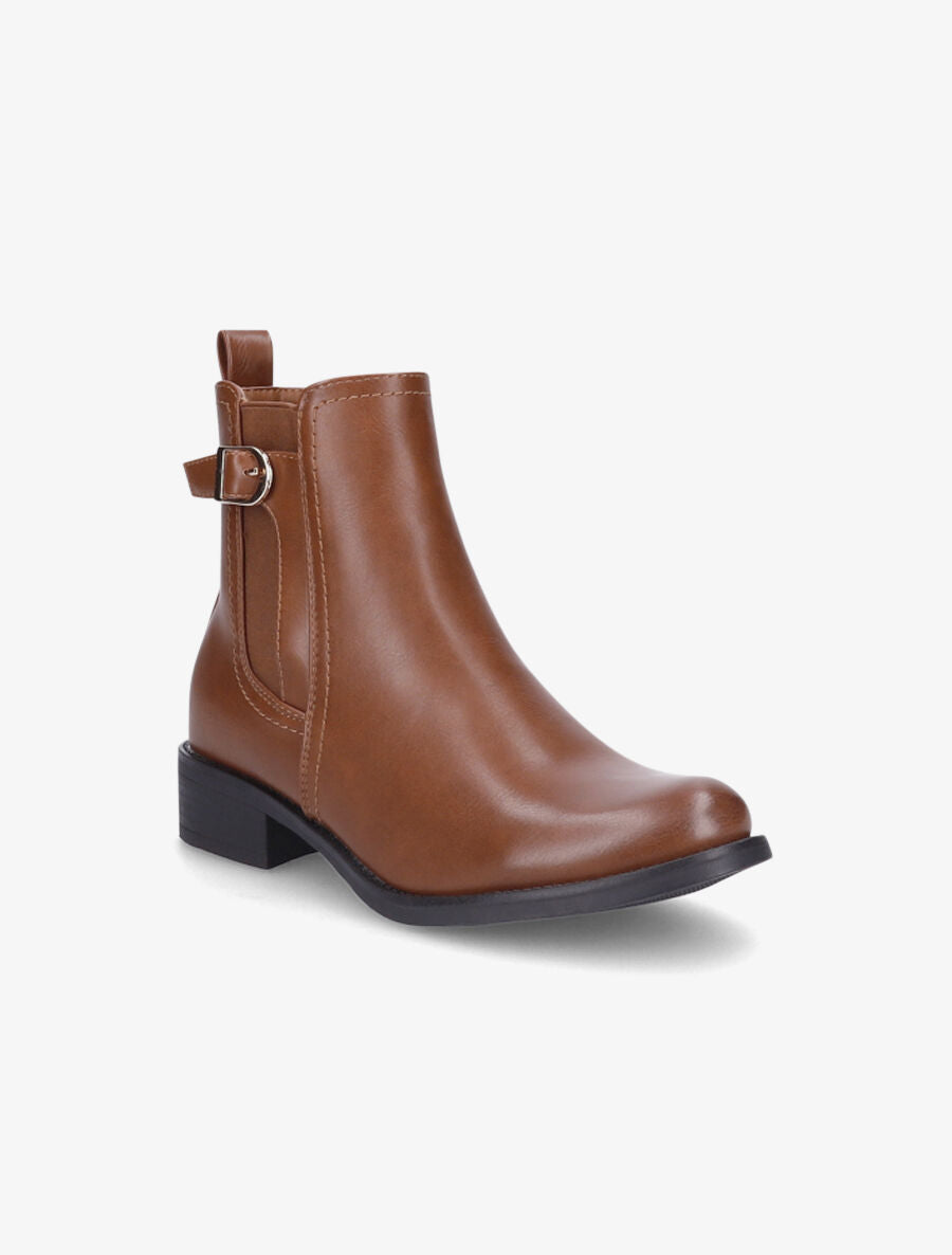 Bottines élastiquées à boucle métallique - Camel - 2