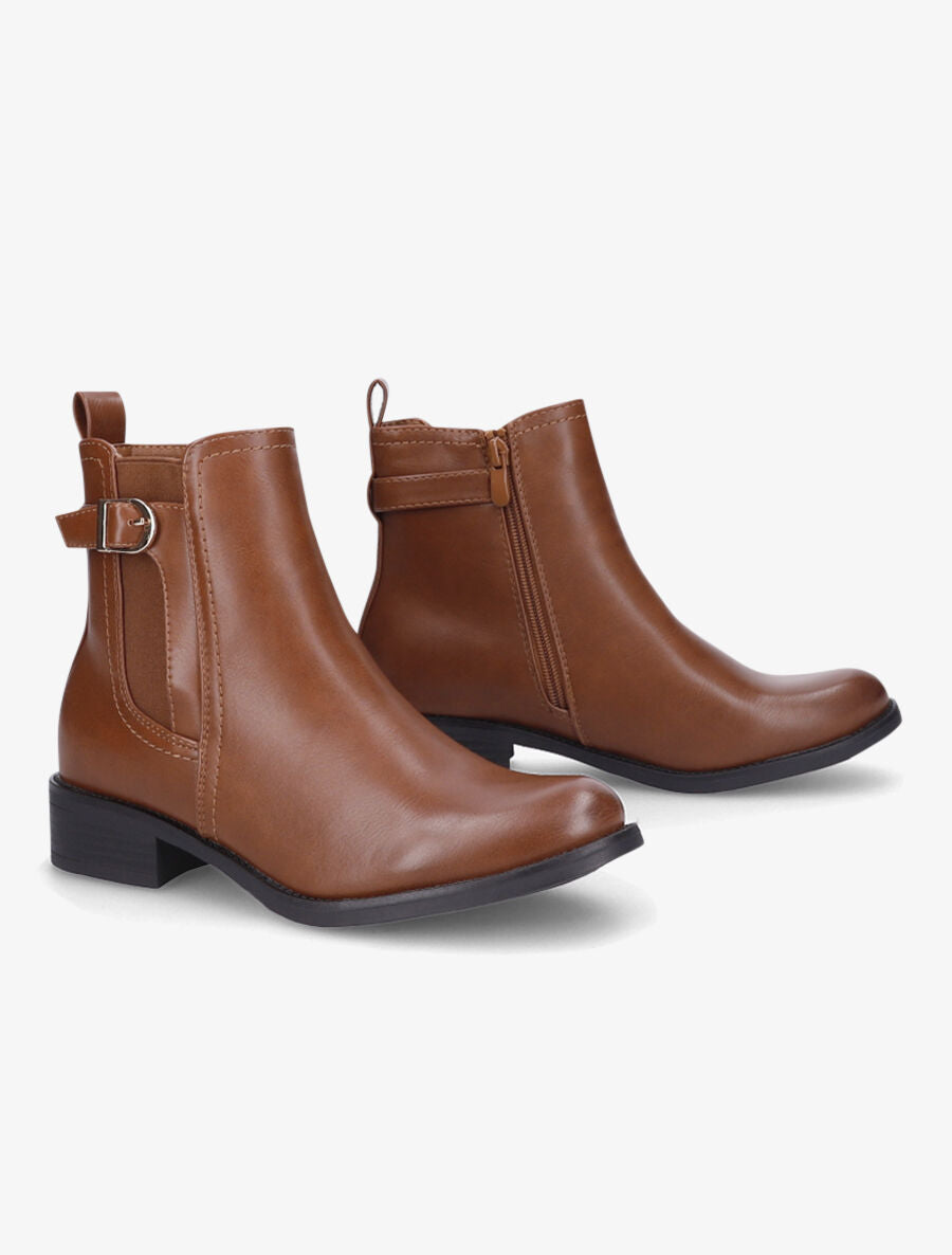 Bottines élastiquées à boucle métallique - Camel - 4
