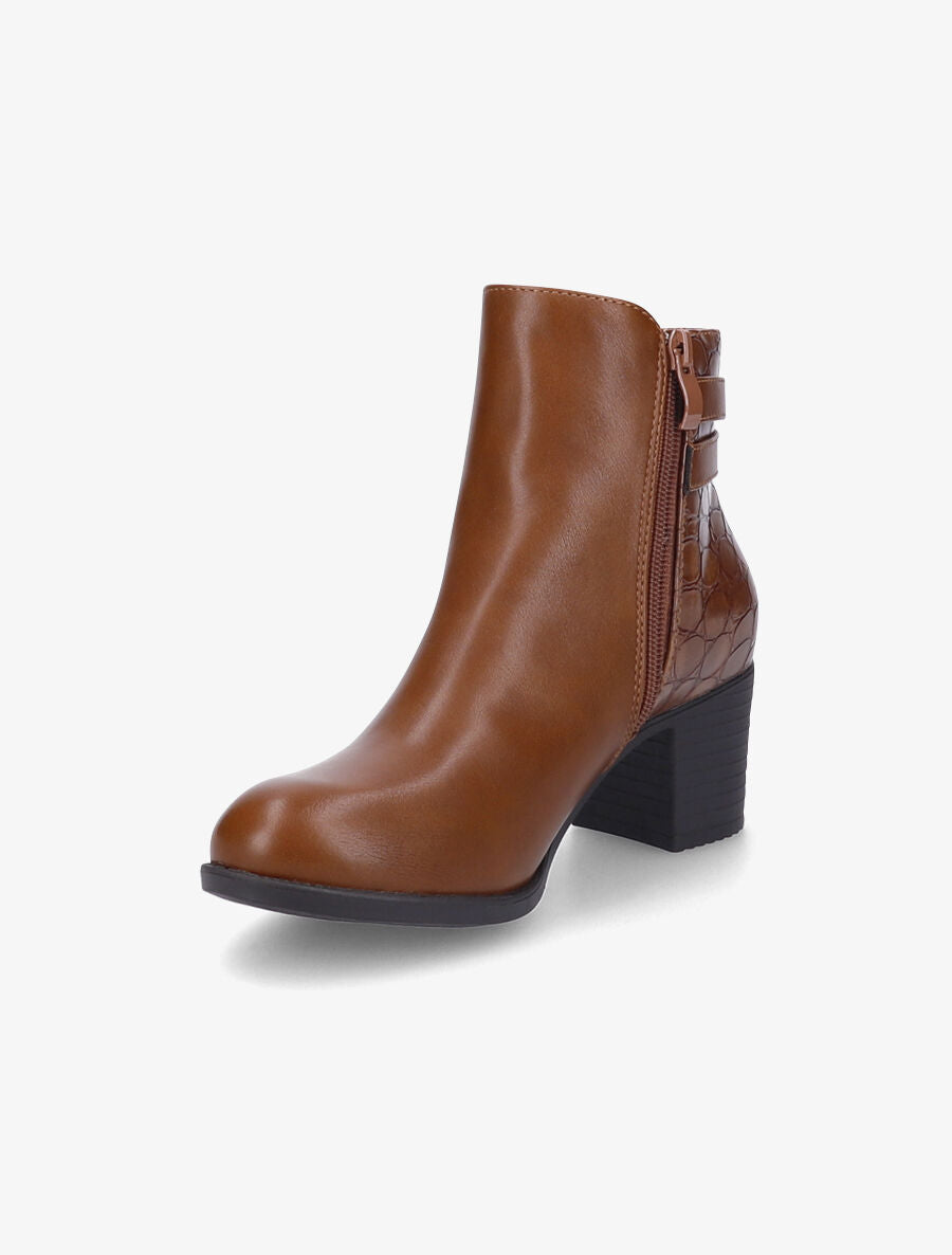 Bottines à boucles et contrefort croco - Camel - 3