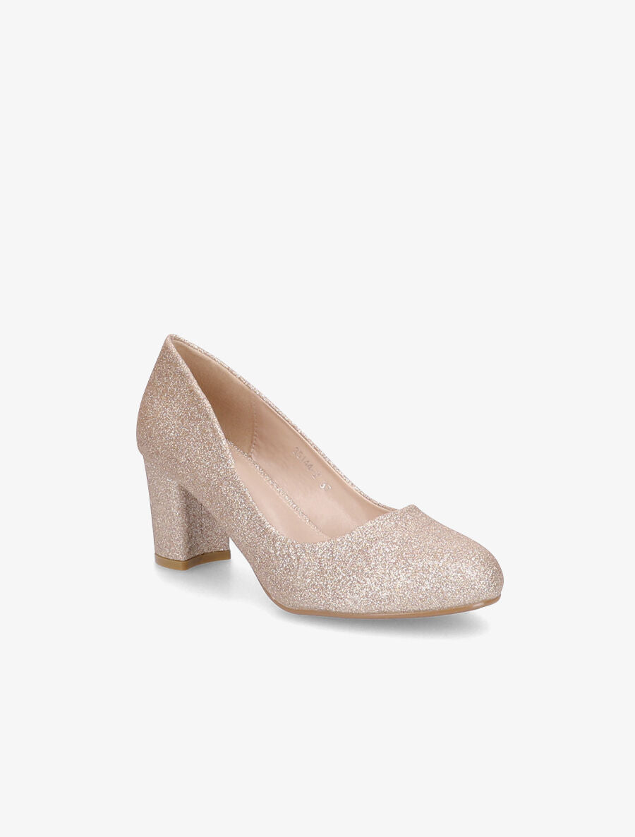 Escarpins pailletés à talon carré - Rose gold - 2