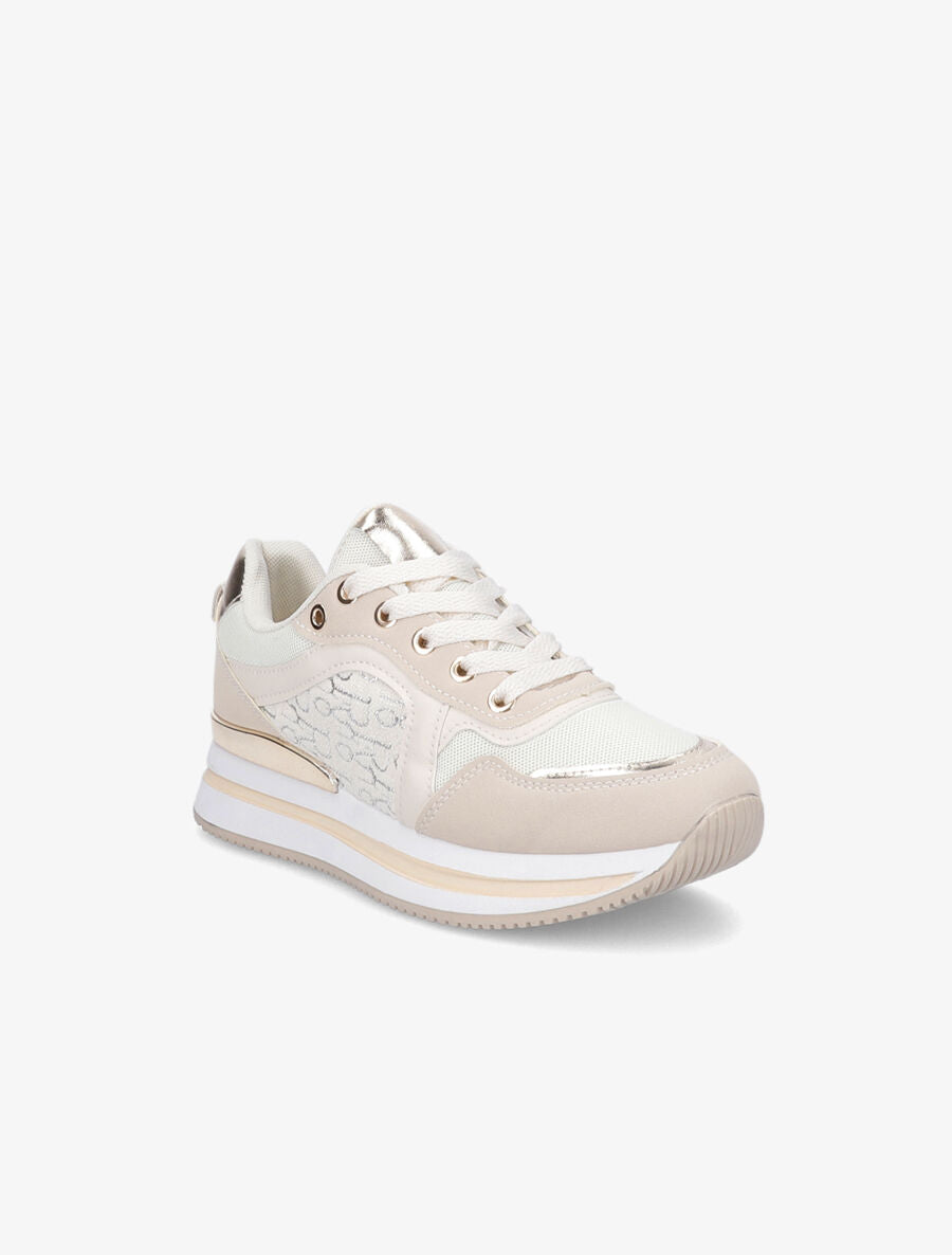 Baskets imprimé lettres irisées - Beige - 2