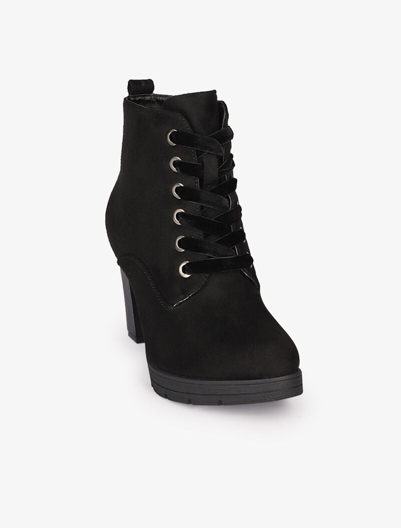 Bottines en suédine à talon - Noir - 3