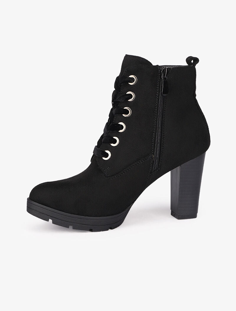 Bottines en suédine à talon - Noir - 4