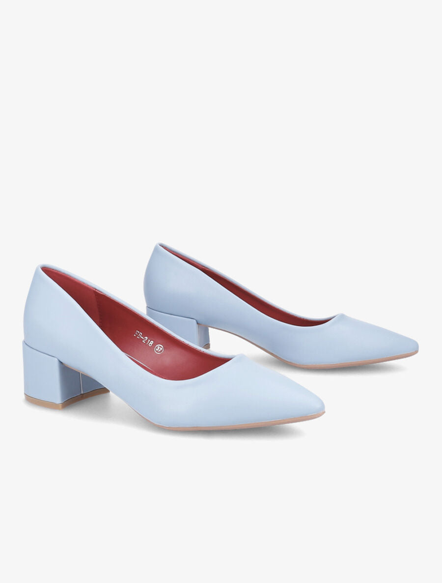Escarpins en simili à talon bloc - Bleu ciel - 4