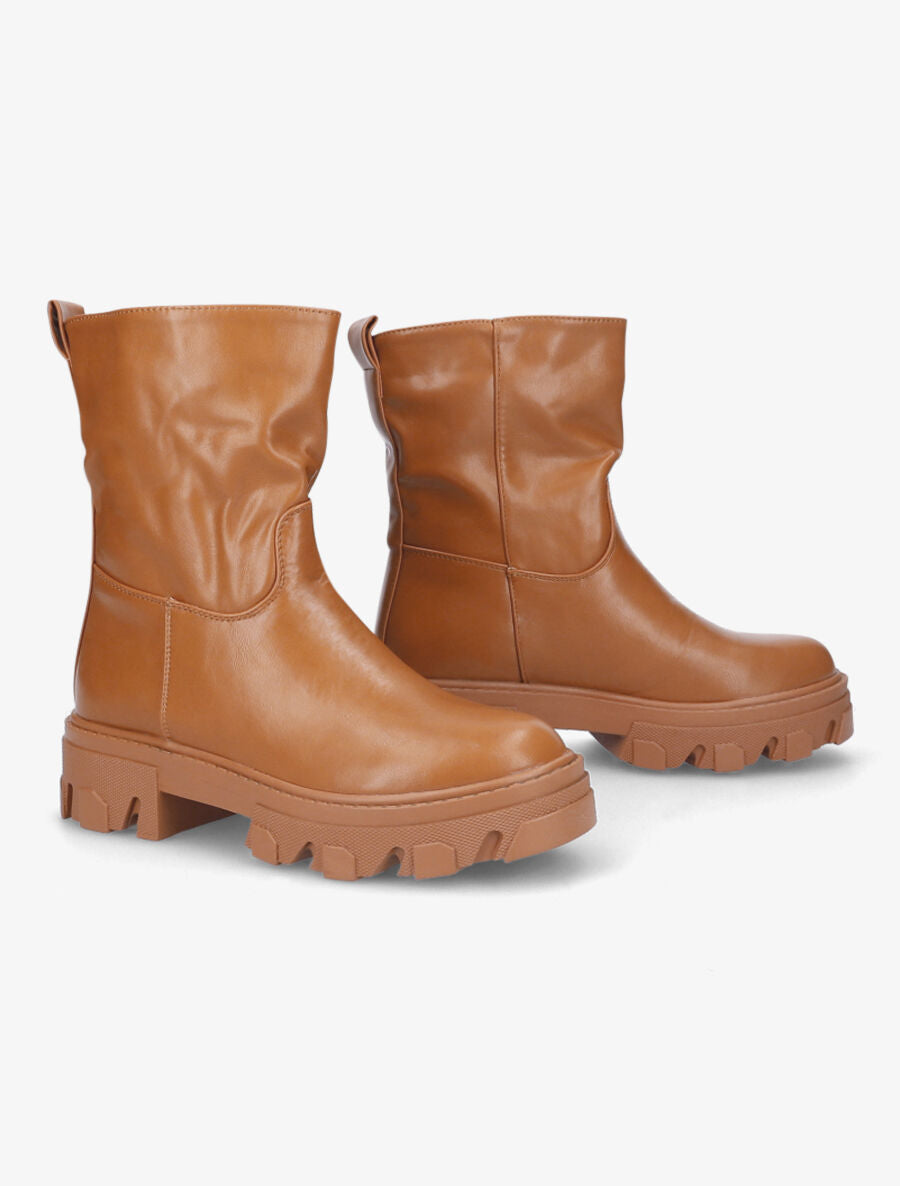 Bottines à plateformes crantées et intérieurs fourrés - Camel - 4