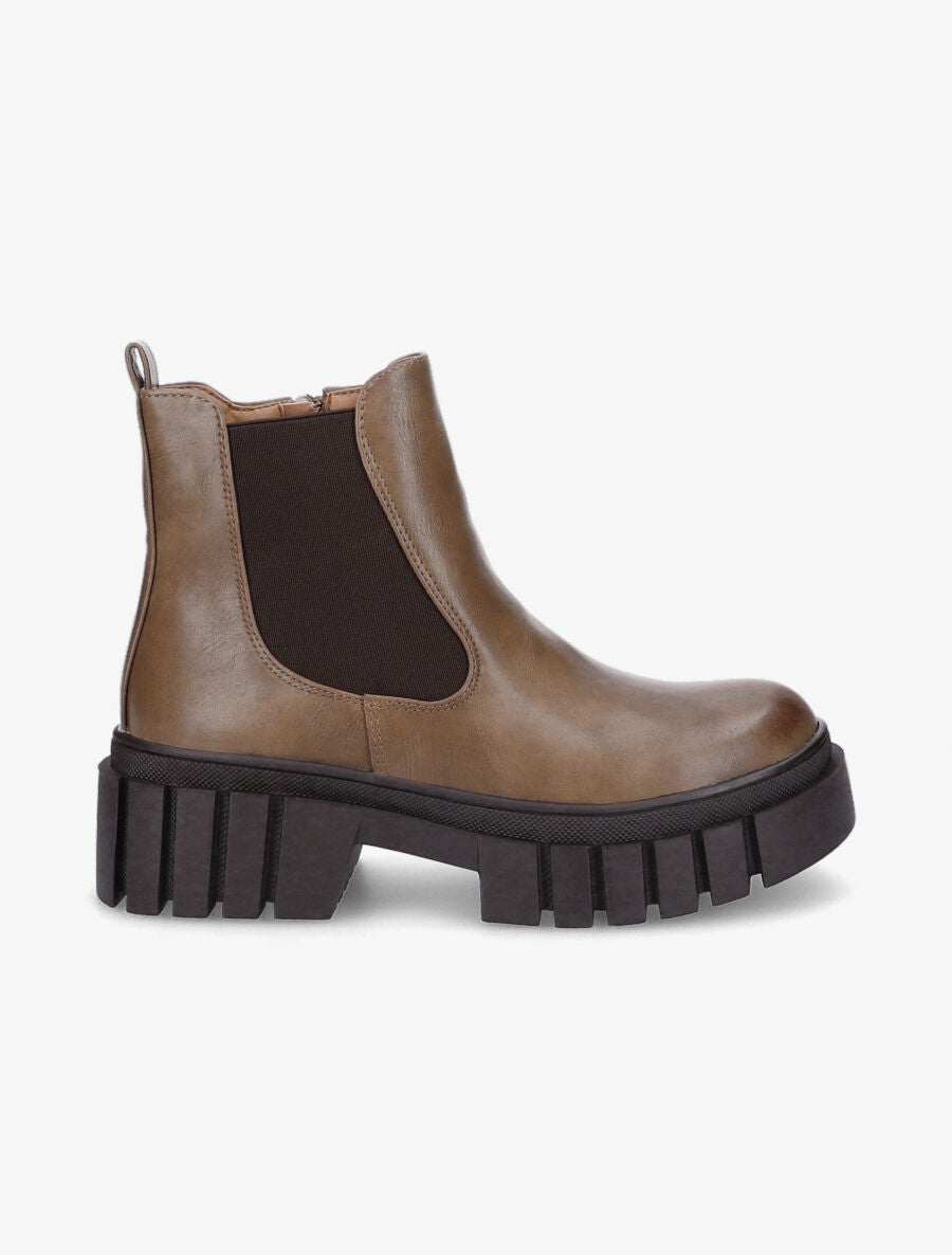 Bottines à semelle plateforme crantée - Taupe - 1