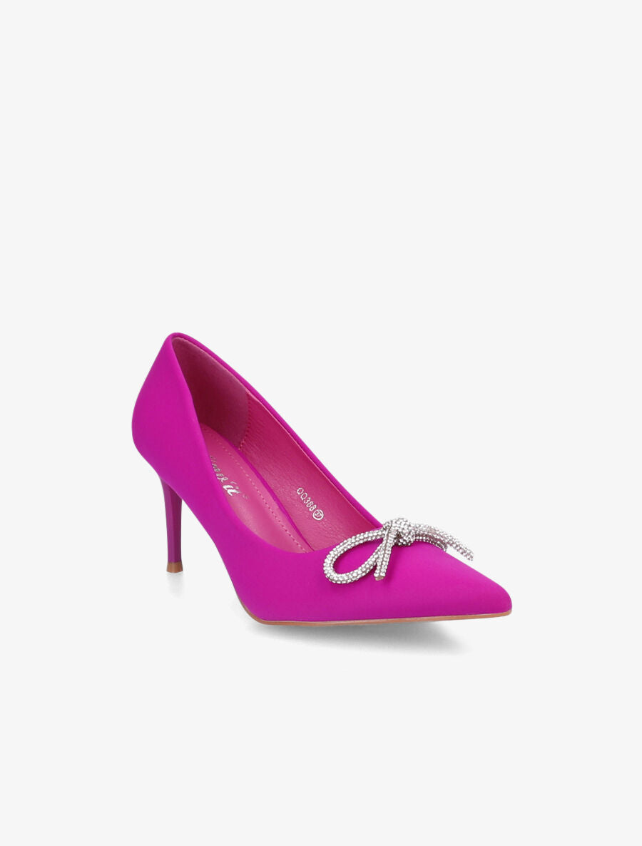 Escarpins pointus à noeud en strass - Fushia - 2