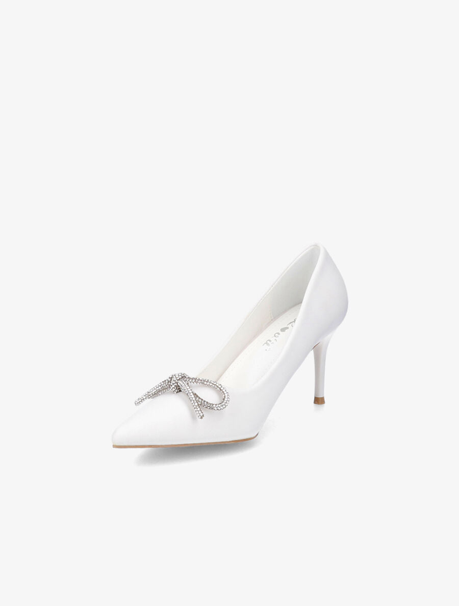 Escarpins pointus à noeud en strass - Blanc - 3