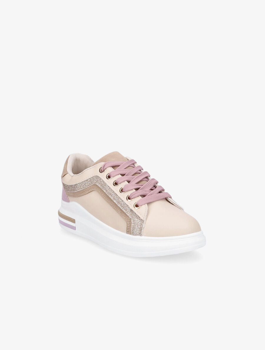 Sneakers bimatière à bandes contrastantes - Nude - 2
