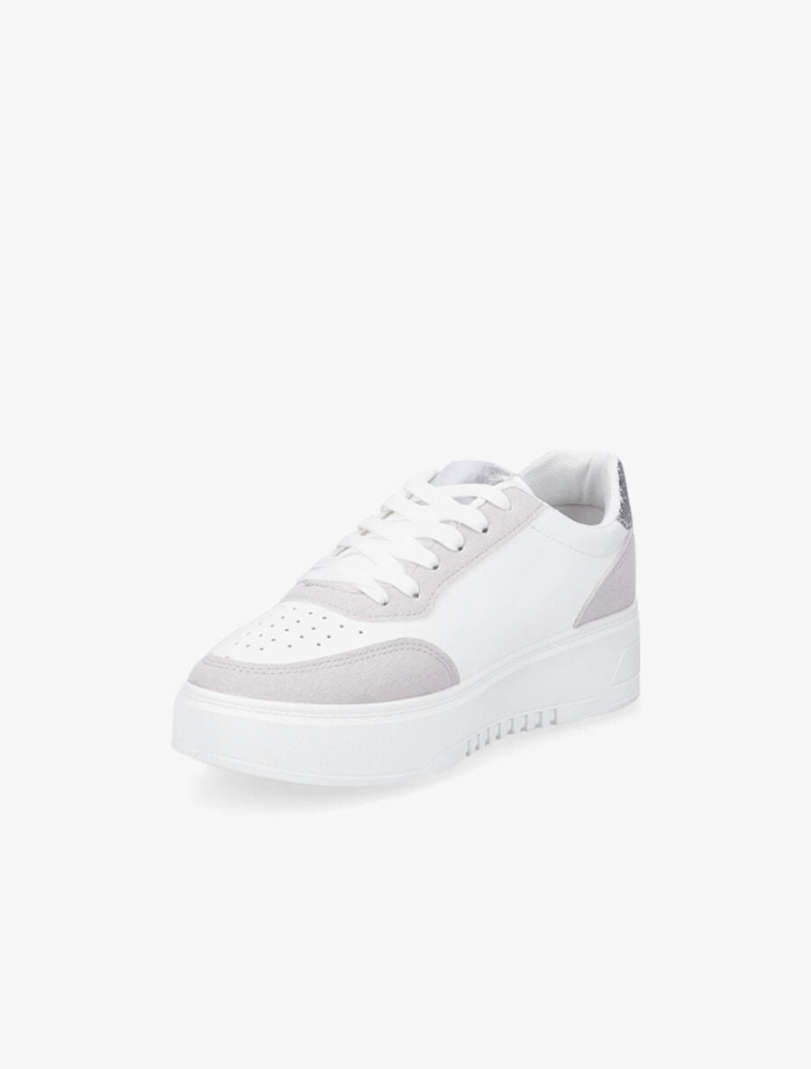 Sneakers en simili à contrefort pailleté - Blanc - 3