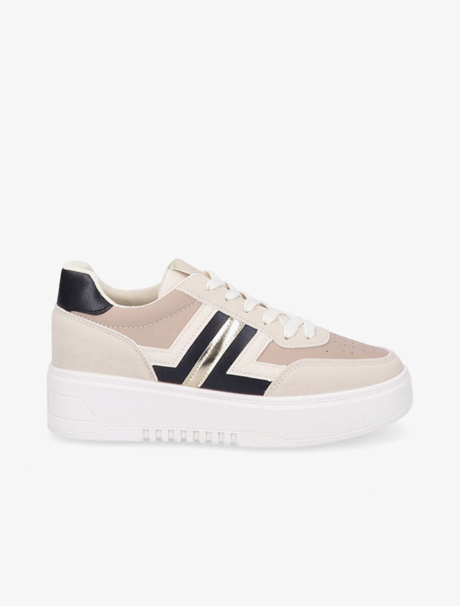 Sneakers en simili à contrefort pailleté - Beige - 1