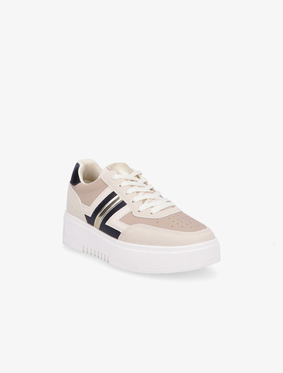 Sneakers en simili à contrefort pailleté - Beige - 2