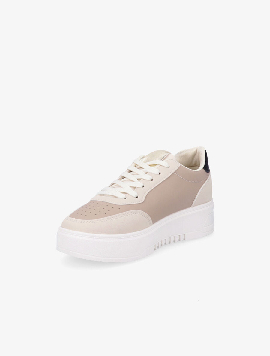 Sneakers en simili à contrefort pailleté - Beige - 3