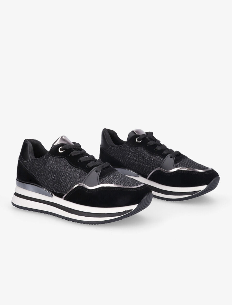 Sneakers en simili à strass et tissu irisé - Noir - 4