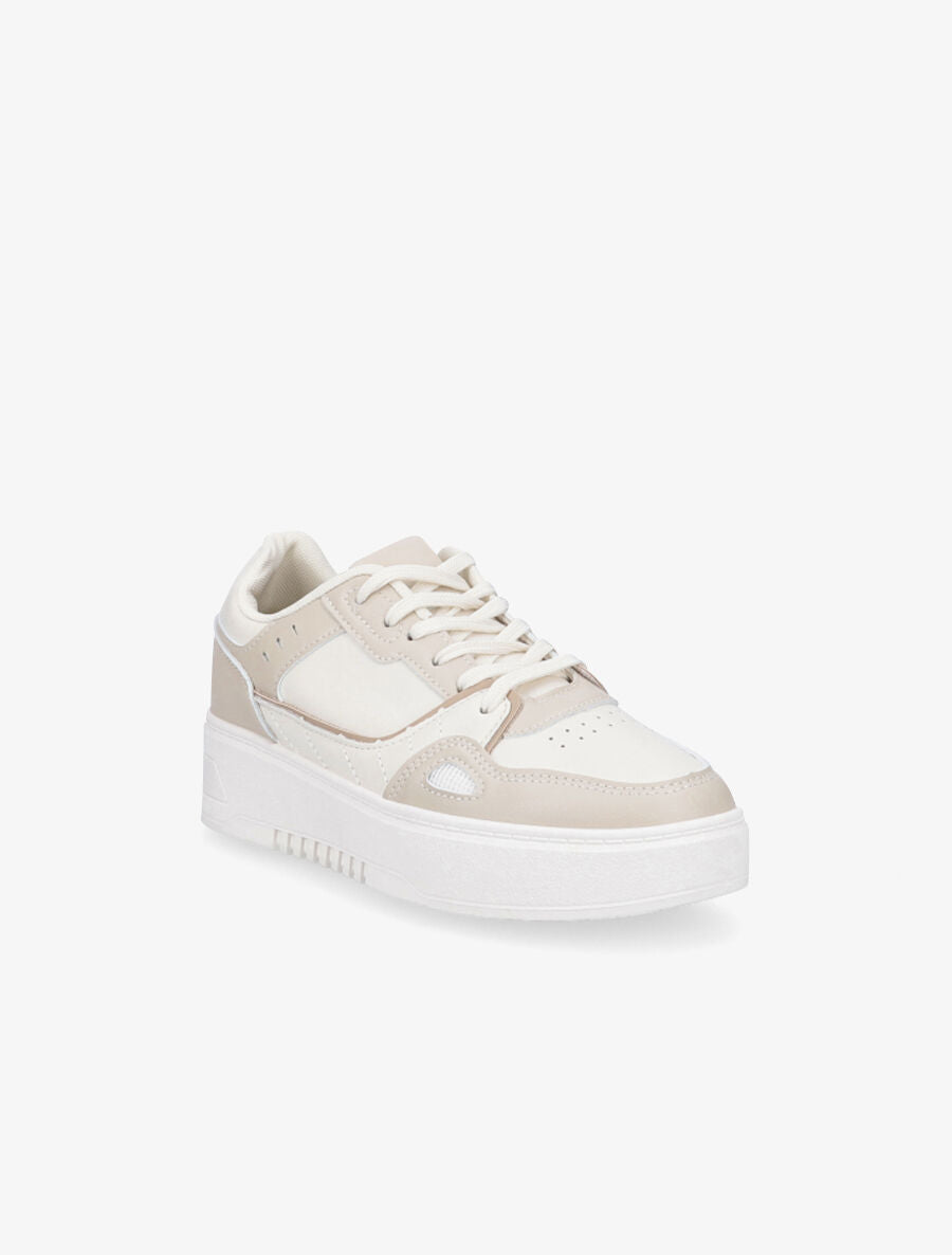 Sneakers en simili à plateforme - Beige - 2