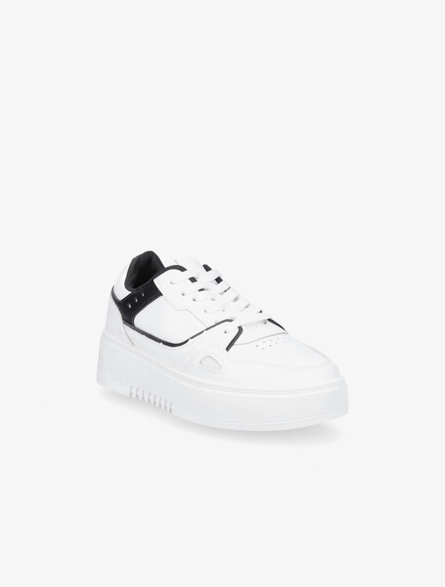 Sneakers en simili à plateforme - Blanc/noir - 2