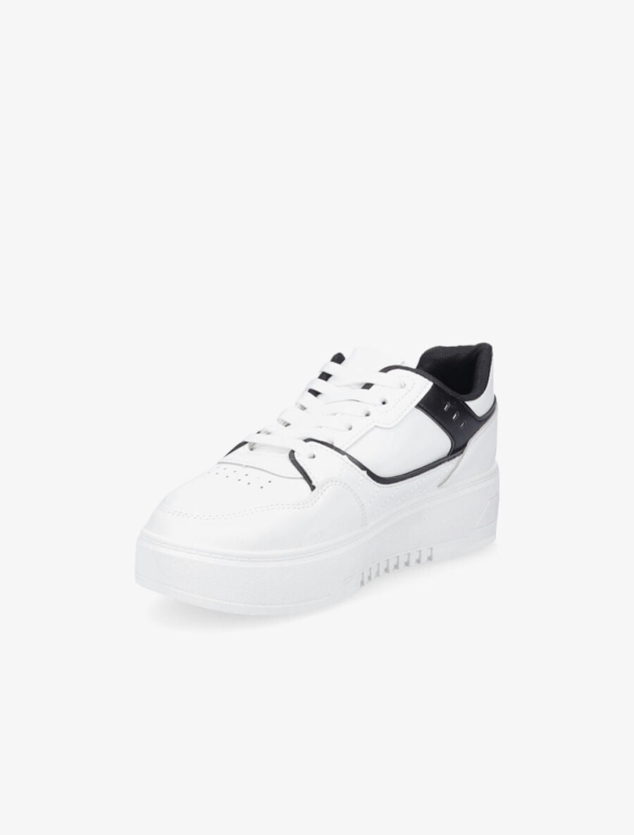 Sneakers en simili à plateforme - Blanc/noir - 3