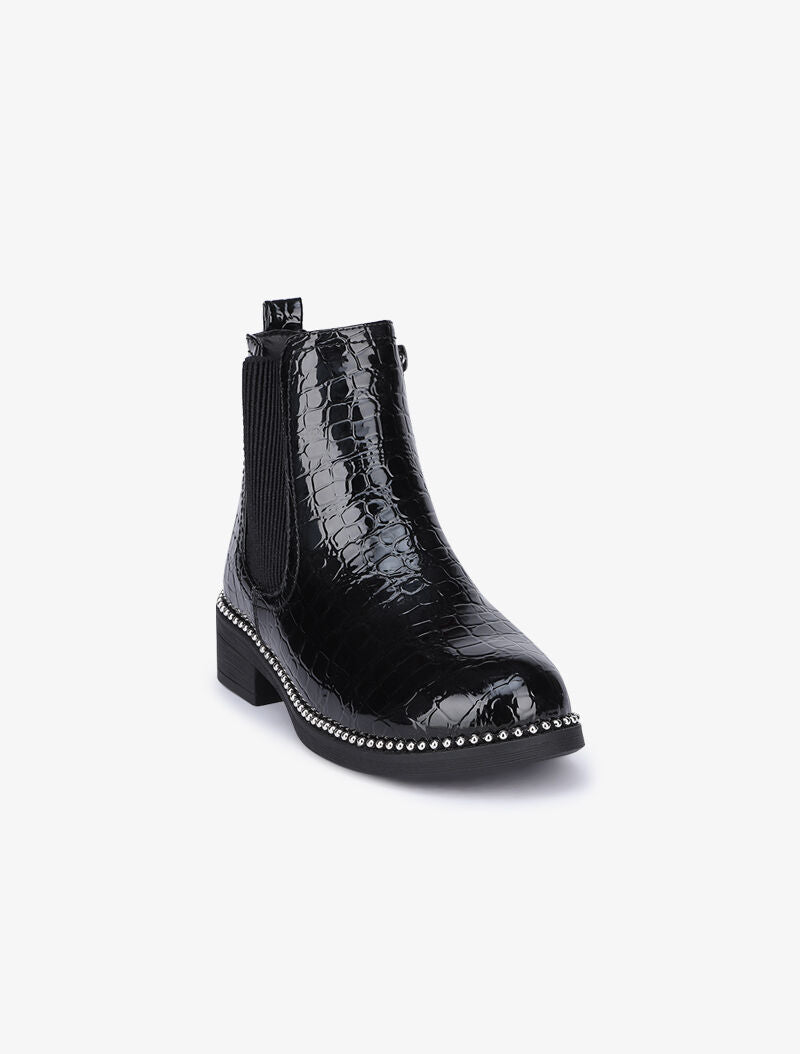 Bottines cloutées vernies à ganse côtelée - Noir - 3