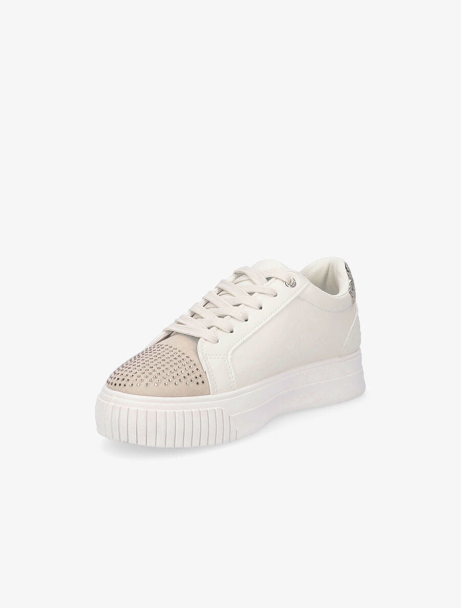 Sneakers en simili à strass et paillettes - Beige - 3