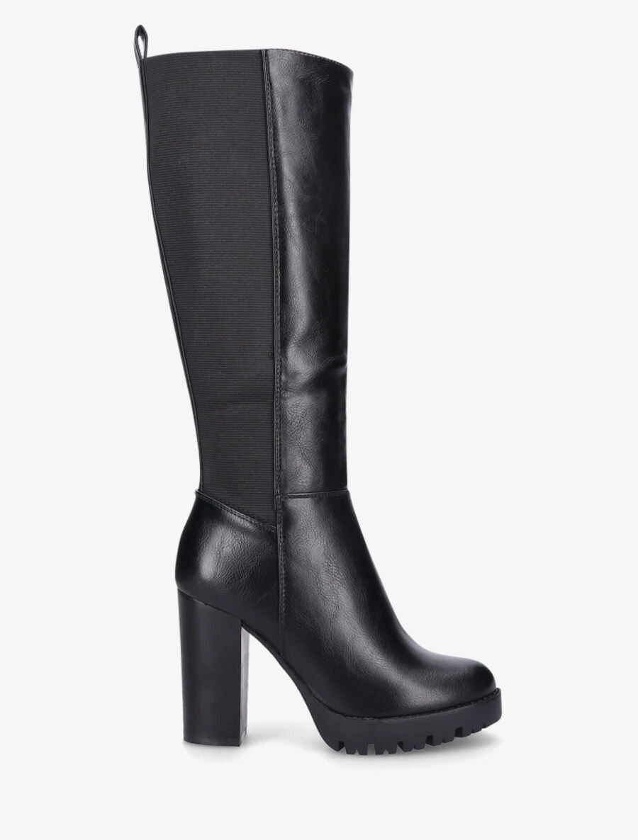 Bottes élastiquées à talon haut - Noir - 1