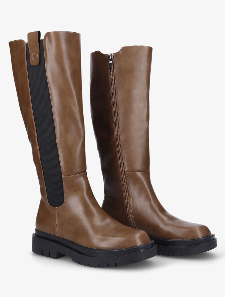 Bottes élastiquées en simili - Taupe - 4